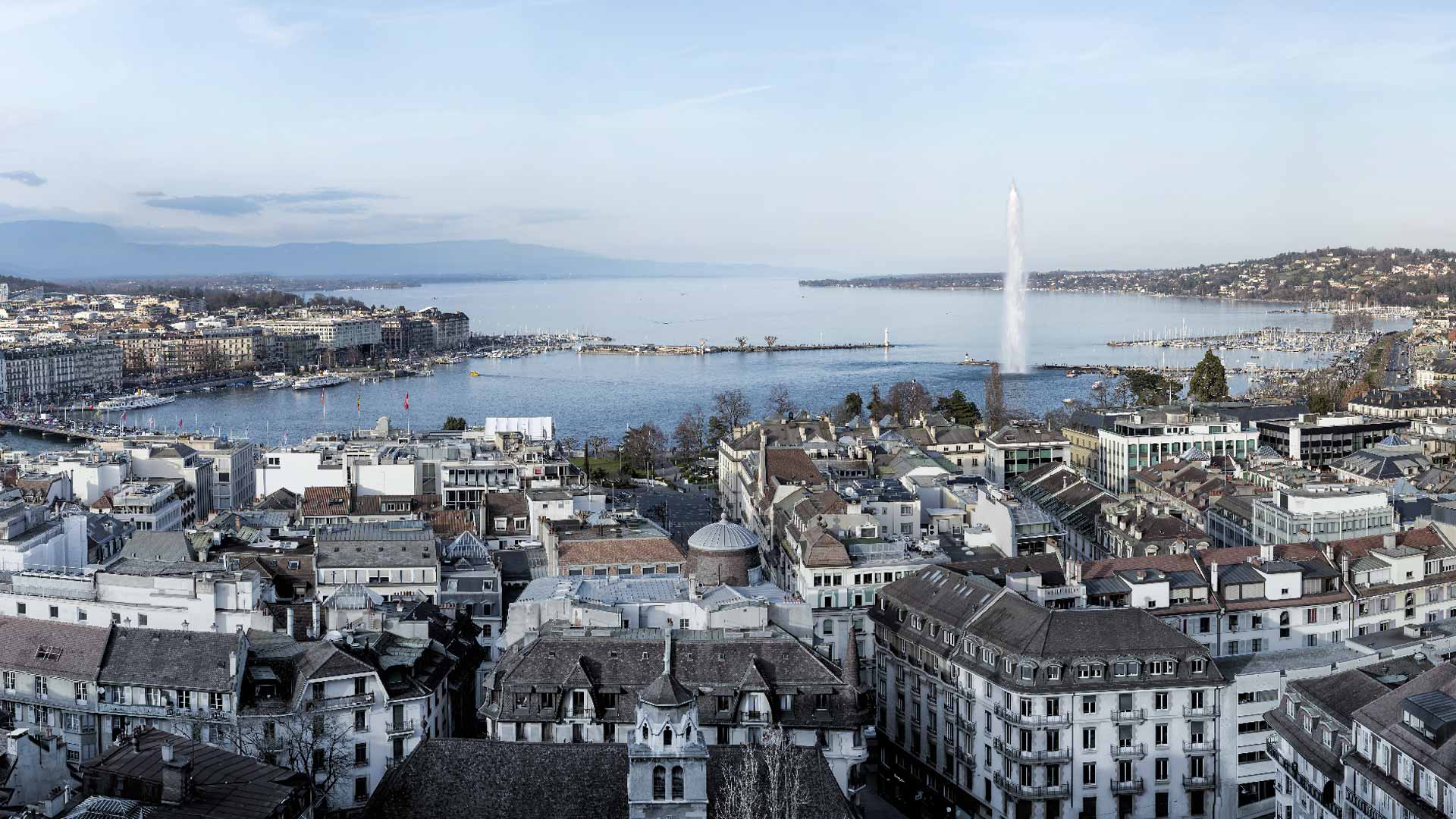 Panorama de la Ville de Genève avec le Jet d'eau